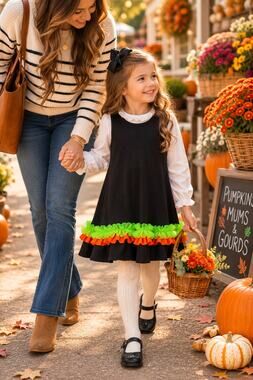 Monag Girls 4 Dress Cotton Boutique Black Colorful Tutu Trim Sleeveless Design